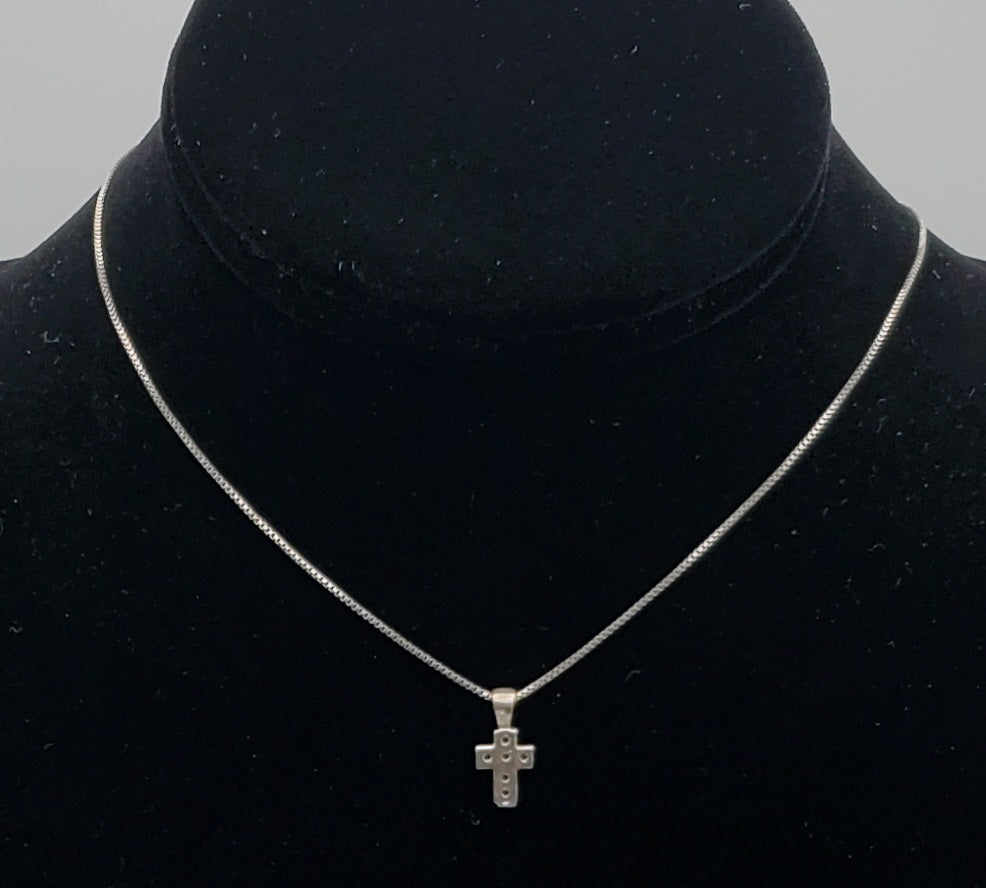 Vintage Sterling Silver Rhinestone Cross Pendant Necklace - 16"