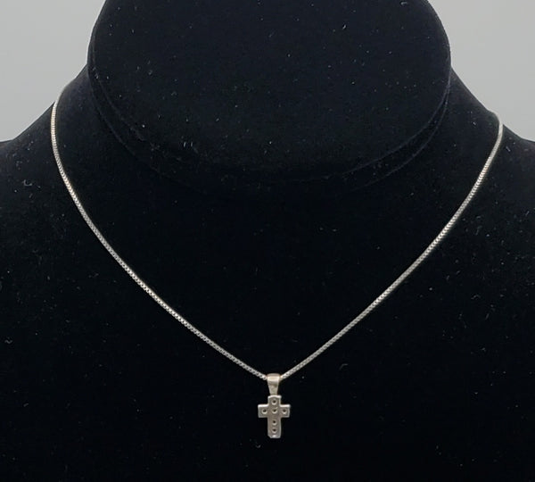 Vintage Sterling Silver Rhinestone Cross Pendant Necklace - 16"