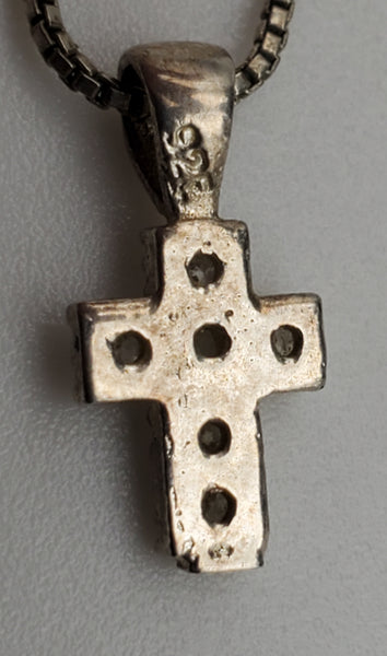 Vintage Sterling Silver Rhinestone Cross Pendant Necklace - 16"