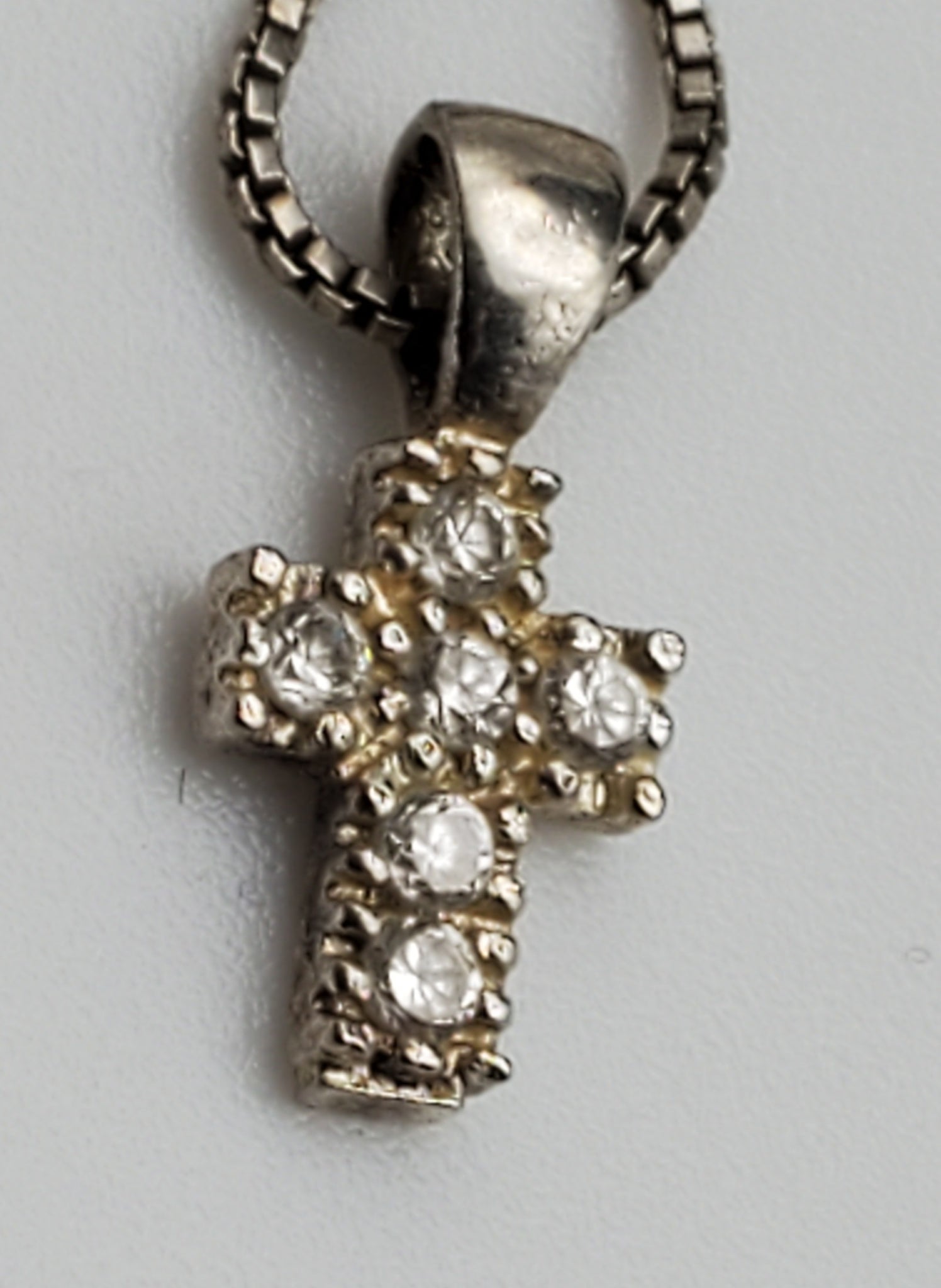 Vintage Sterling Silver Rhinestone Cross Pendant Necklace - 16"