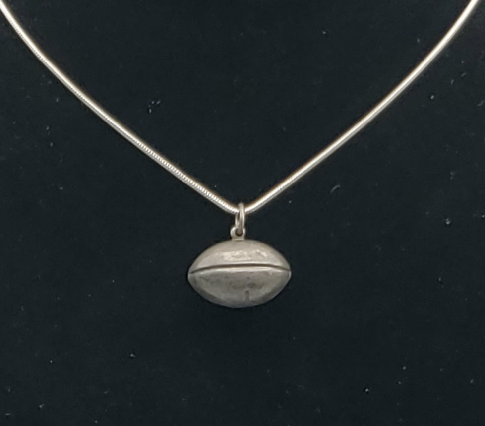 Vintage Sterling Silver Football Pendant on Sterling Silver Necklace - 19.75"