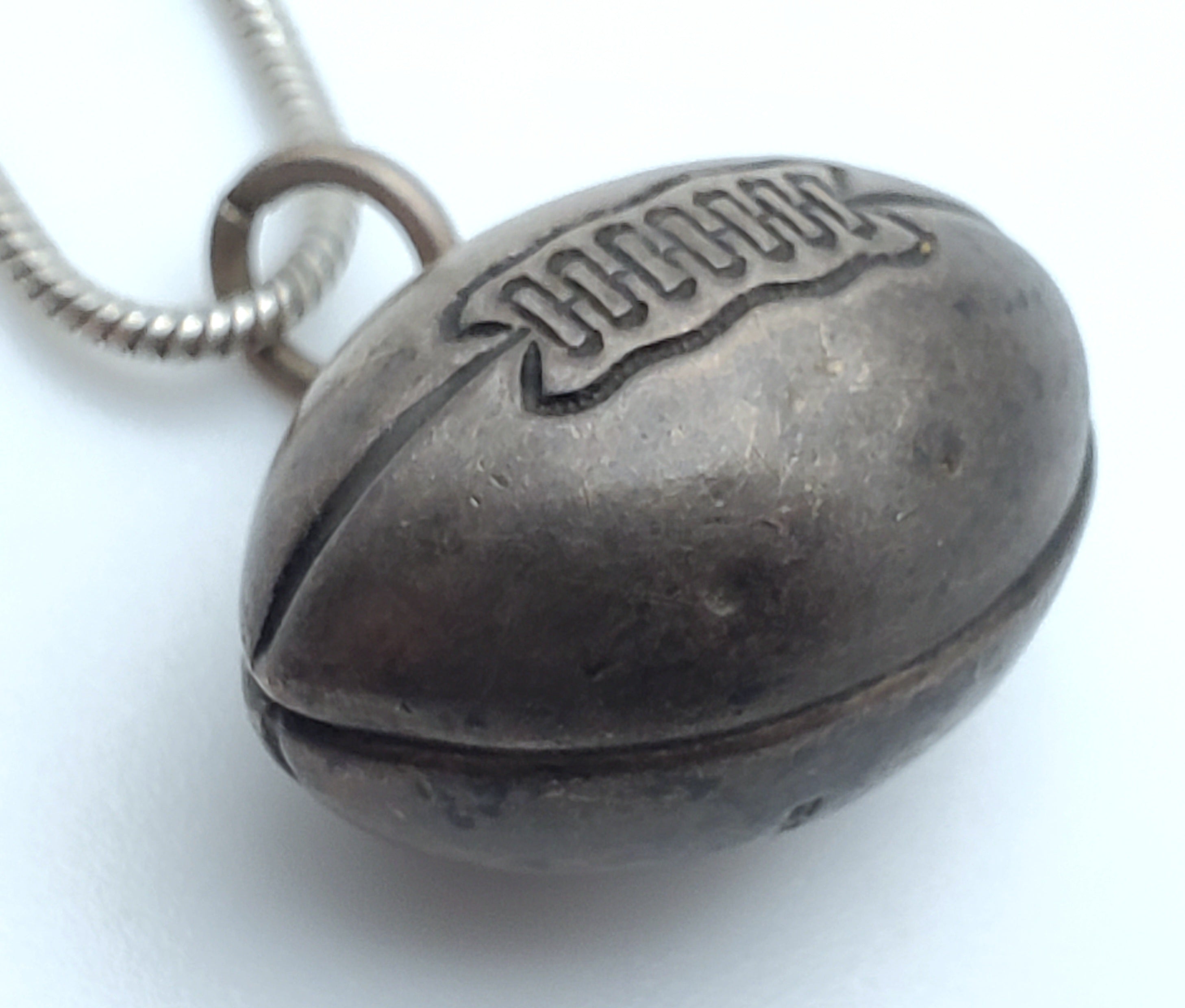 Vintage Sterling Silver Football Pendant on Sterling Silver Necklace - 19.75"