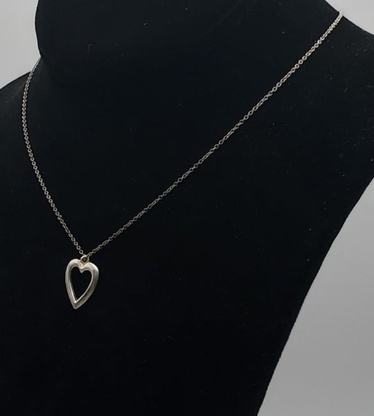 Vintage Heart Pendant on Sterling Silver Chain Necklace (BROKEN CHAIN) - 17"