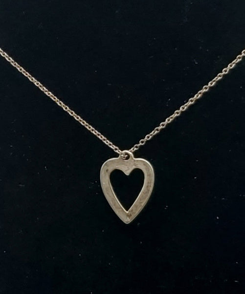 Vintage Heart Pendant on Sterling Silver Chain Necklace (BROKEN CHAIN) - 17"