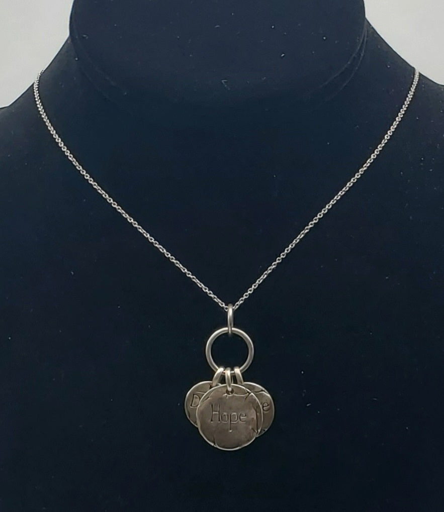 Vintage Sterling Silver "Hope" "Believe" "Dream" Pendant on Sterling Chain Necklace - 18"