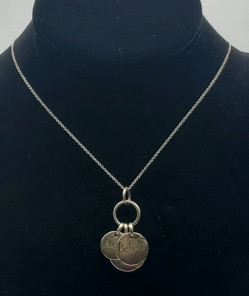 Vintage Sterling Silver "Hope" "Believe" "Dream" Pendant on Sterling Chain Necklace - 18"