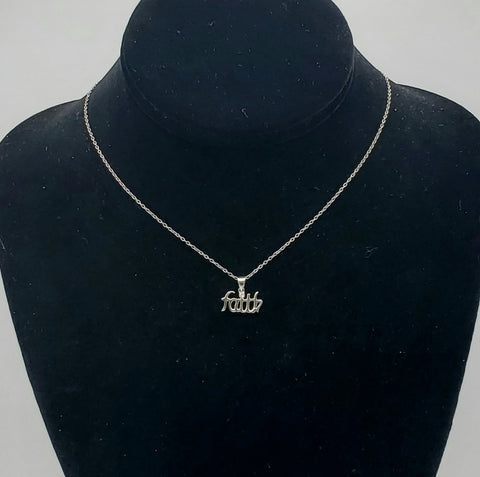 Vintage Sterling Silver "Faith" Pendant Necklace - 16.25"