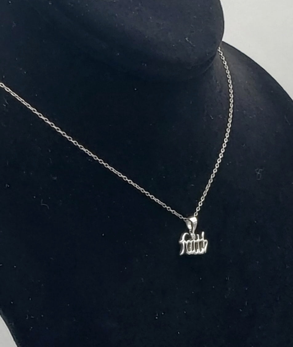 Vintage Sterling Silver "Faith" Pendant Necklace - 16.25"