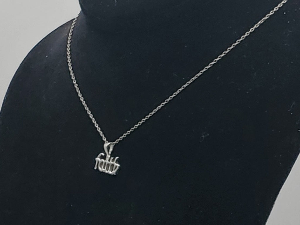 Vintage Sterling Silver "Faith" Pendant Necklace - 16.25"