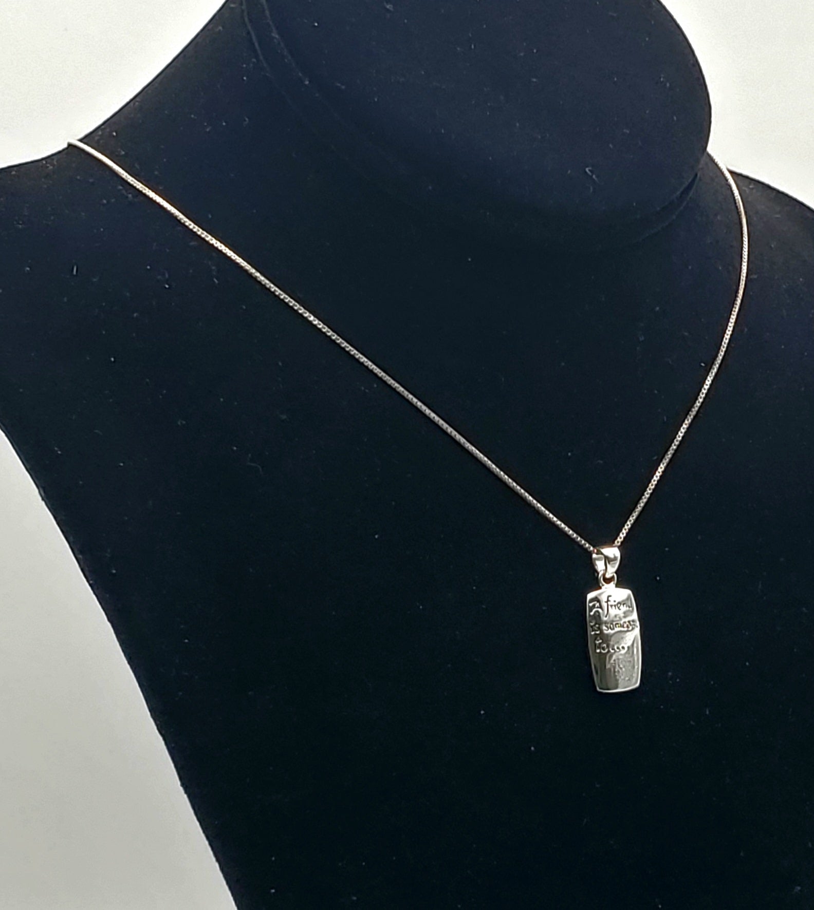 Vintage Sterling Silver "A Friend is Someone to..." Pendant on Sterling Chain Necklace - 18"
