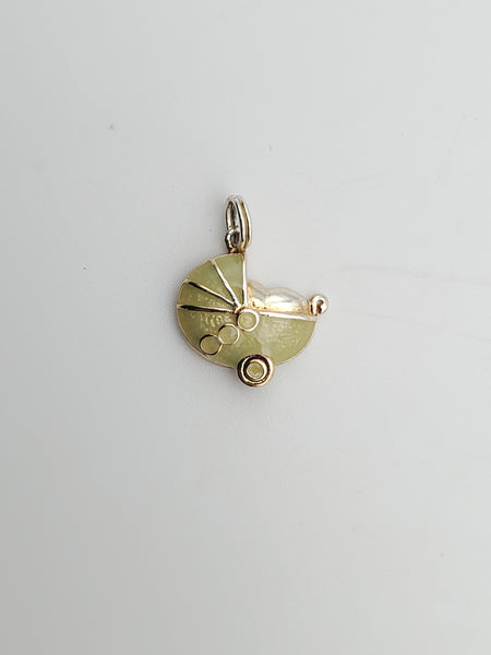 Vintage Sterling Silver Enamel Baby Carriage Charm