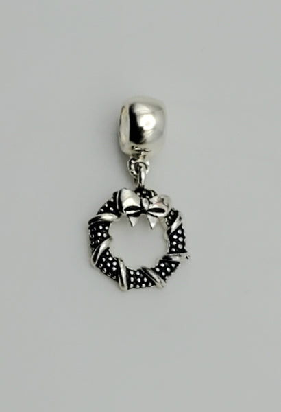 Vintage Sterling Silver Christmas Wreath Dangle Charm