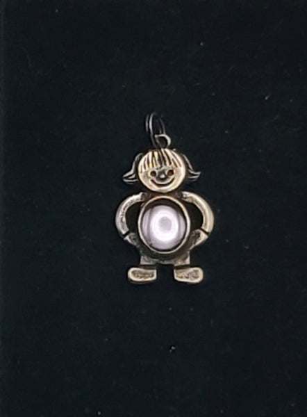 Sterling Silver Girl Charm with Very Light Pink Glass Cabochon