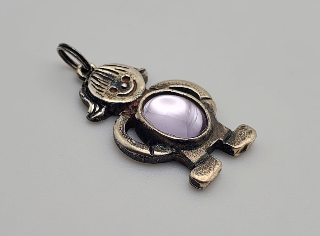 Sterling Silver Girl Charm with Very Light Pink Glass Cabochon