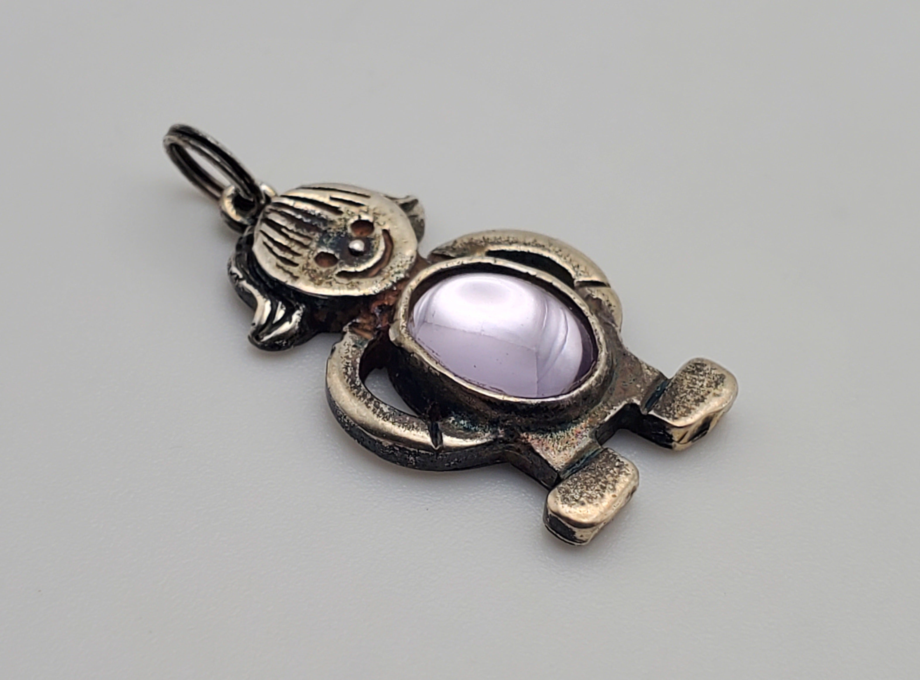 Sterling Silver Girl Charm with Very Light Pink Glass Cabochon