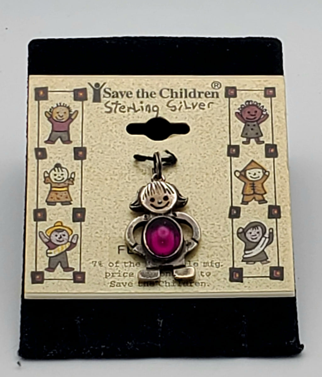 Sterling Silver Girl Charm with Purple Glass Cabochon
