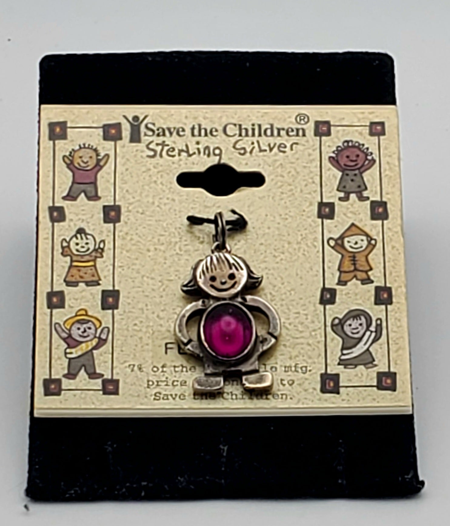 Sterling Silver Girl Charm with Purple Glass Cabochon