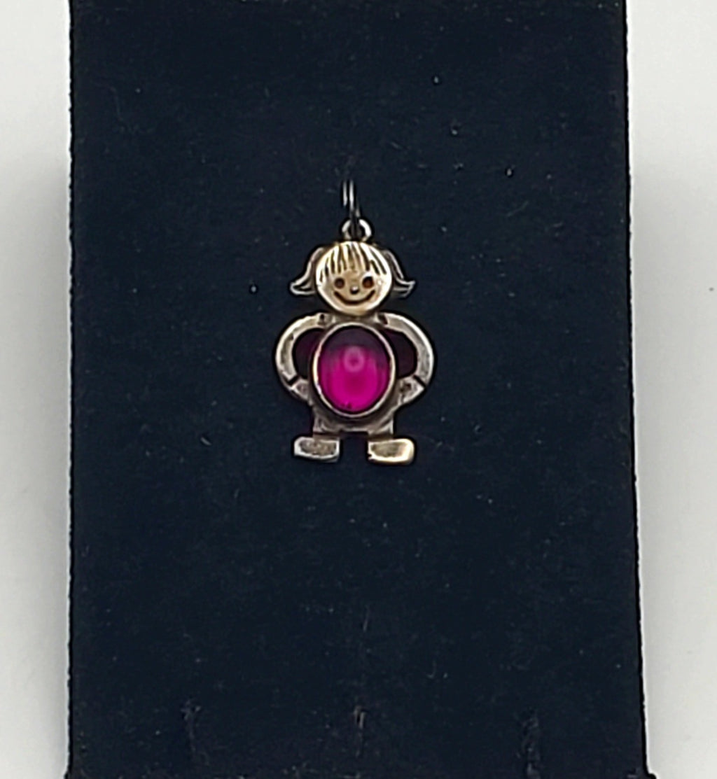 Sterling Silver Girl Charm with Purple Glass Cabochon