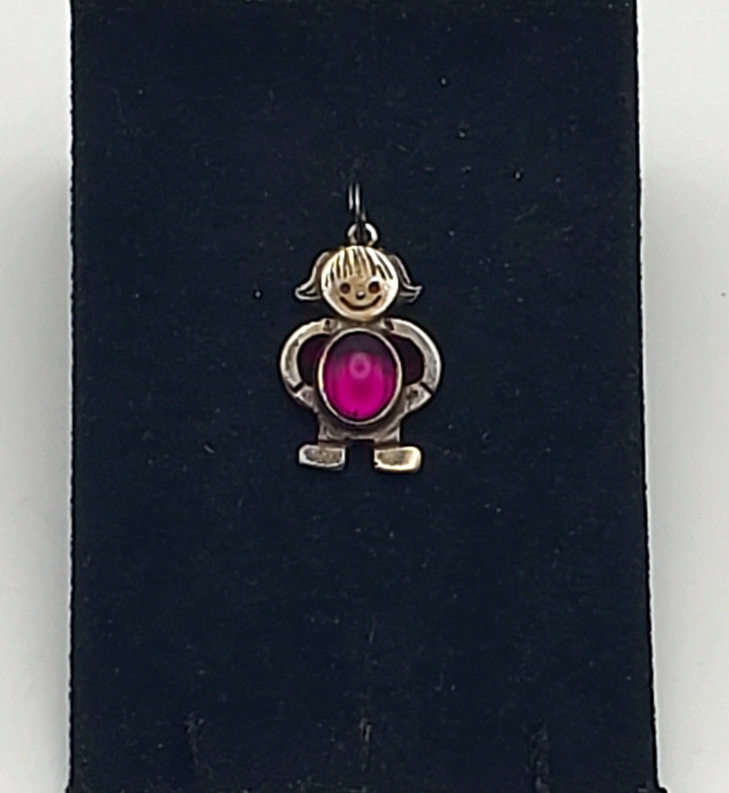 Sterling Silver Girl Charm with Purple Glass Cabochon
