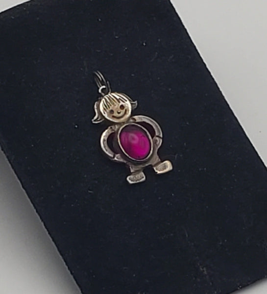 Sterling Silver Girl Charm with Purple Glass Cabochon