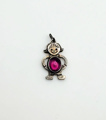 Sterling Silver Girl Charm with Purple Glass Cabochon