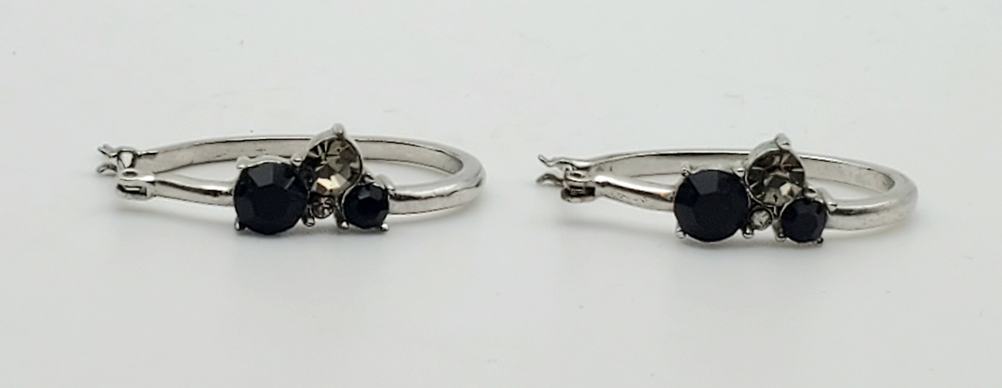 Vintage Elongated Hoop with Rhinestones Earrings