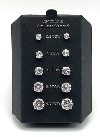 Sterling Silver Simulated Diamond Stud Earrings - Various Sizes