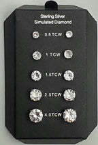 Sterling Silver Simulated Diamond Stud Earrings - Various Sizes
