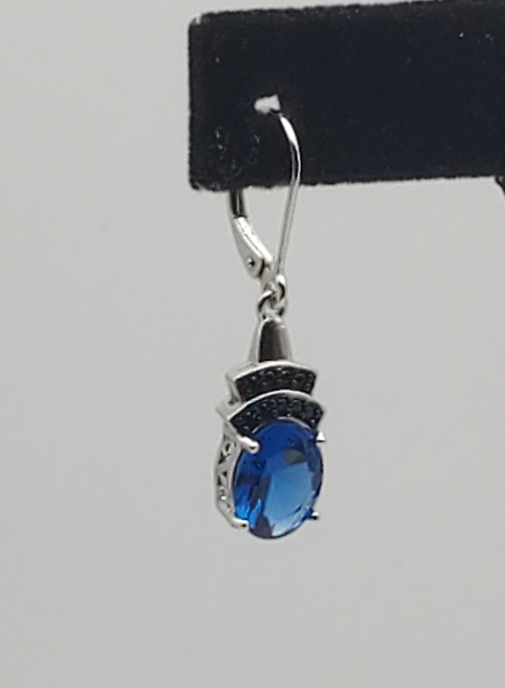 SINGLE Synthetic Blue Spinel Black Tourmaline Sterling silver Dangle Earring