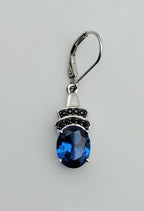 SINGLE Synthetic Blue Spinel Black Tourmaline Sterling silver Dangle Earring