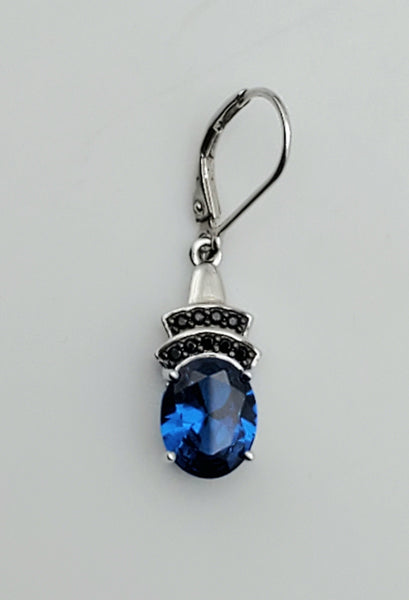 SINGLE Synthetic Blue Spinel Black Tourmaline Sterling silver Dangle Earring