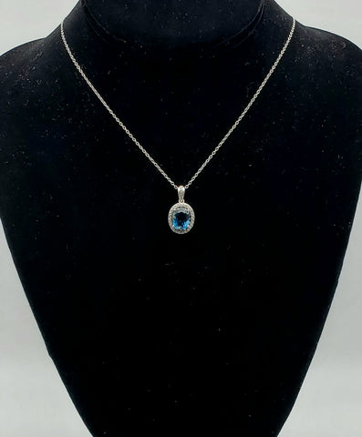 Blue and Colorless Topaz Sterling Silver Pendant Chain Necklace - 18"