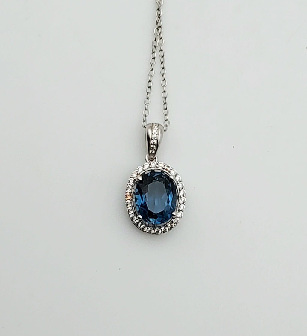 Blue and Colorless Topaz Sterling Silver Pendant Chain Necklace - 18"