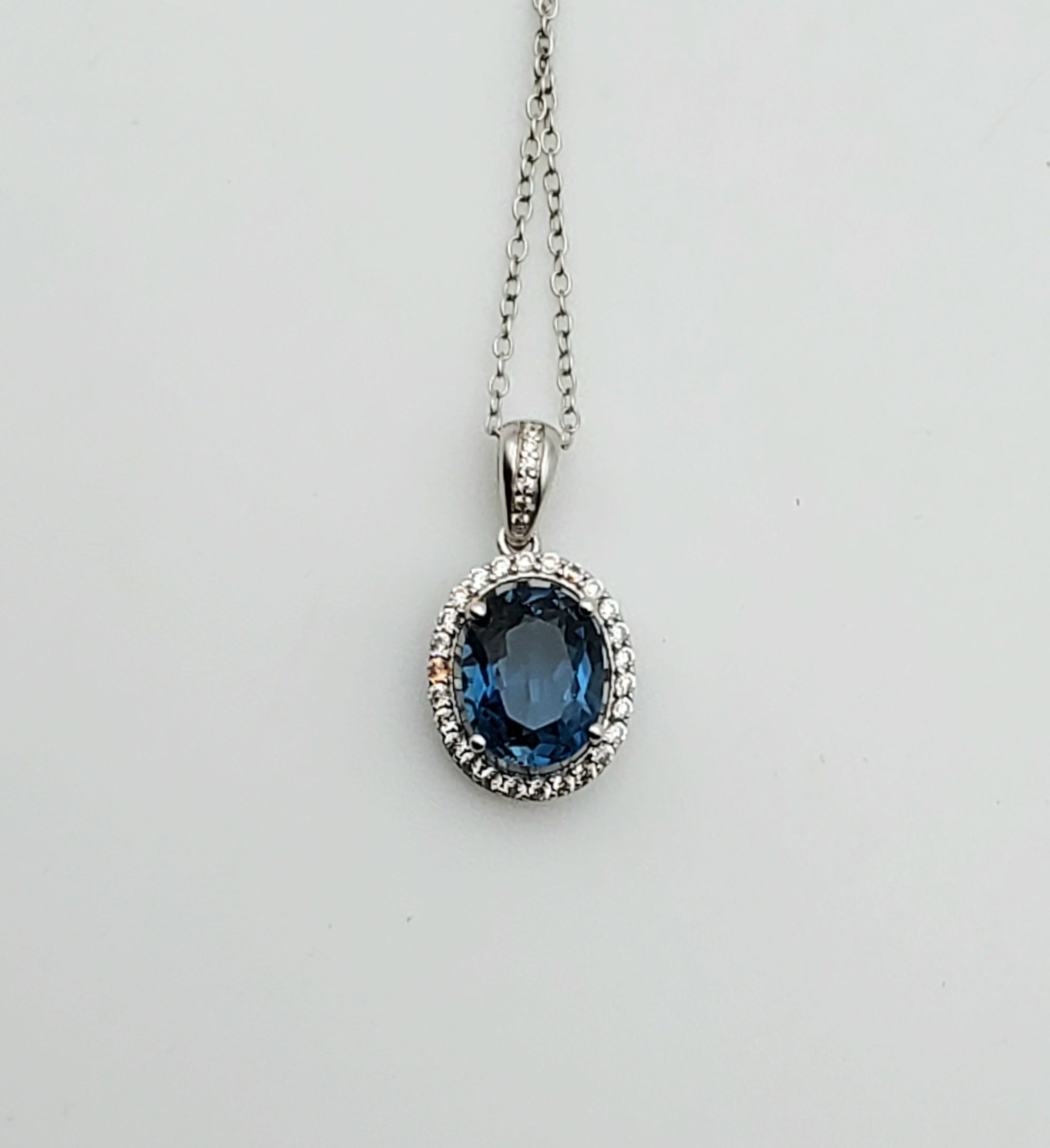 Blue and Colorless Topaz Sterling Silver Pendant Chain Necklace - 18"