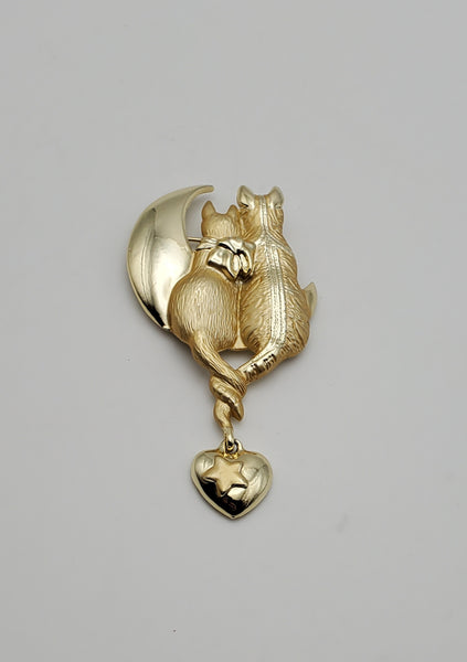 American Jewelry Chain Company - Vintage Gold Tone Intertwined Cat Tails with Dangling Heart