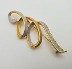 Vintage Gold Tone Glittery Twisted Ribbon Brooch