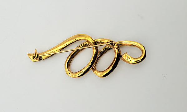 Vintage Gold Tone Glittery Twisted Ribbon Brooch