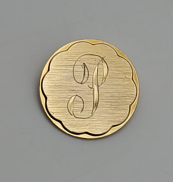 Gold Tone Engraved Monogram "P" Brooch