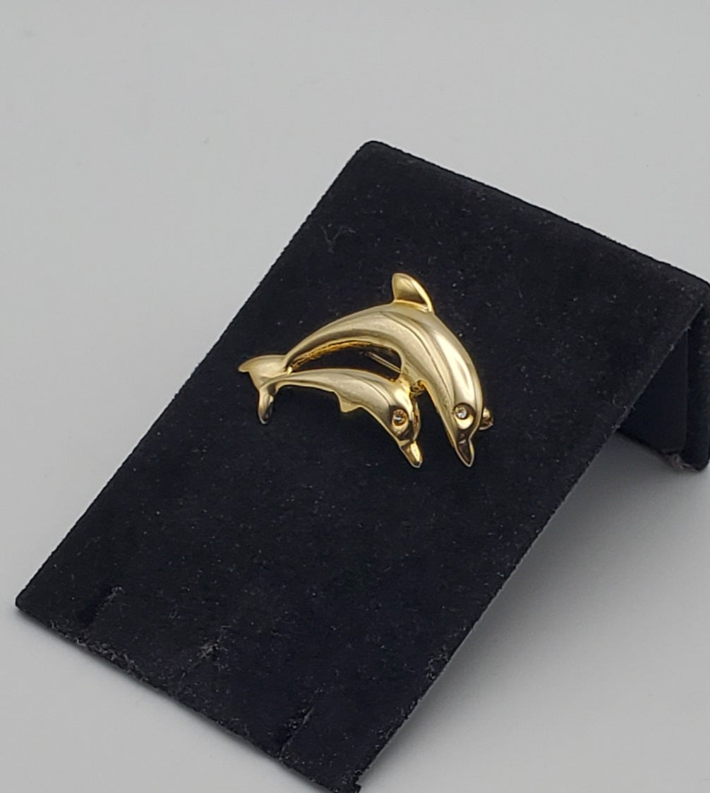 Gold Tone Dolphins Brooch