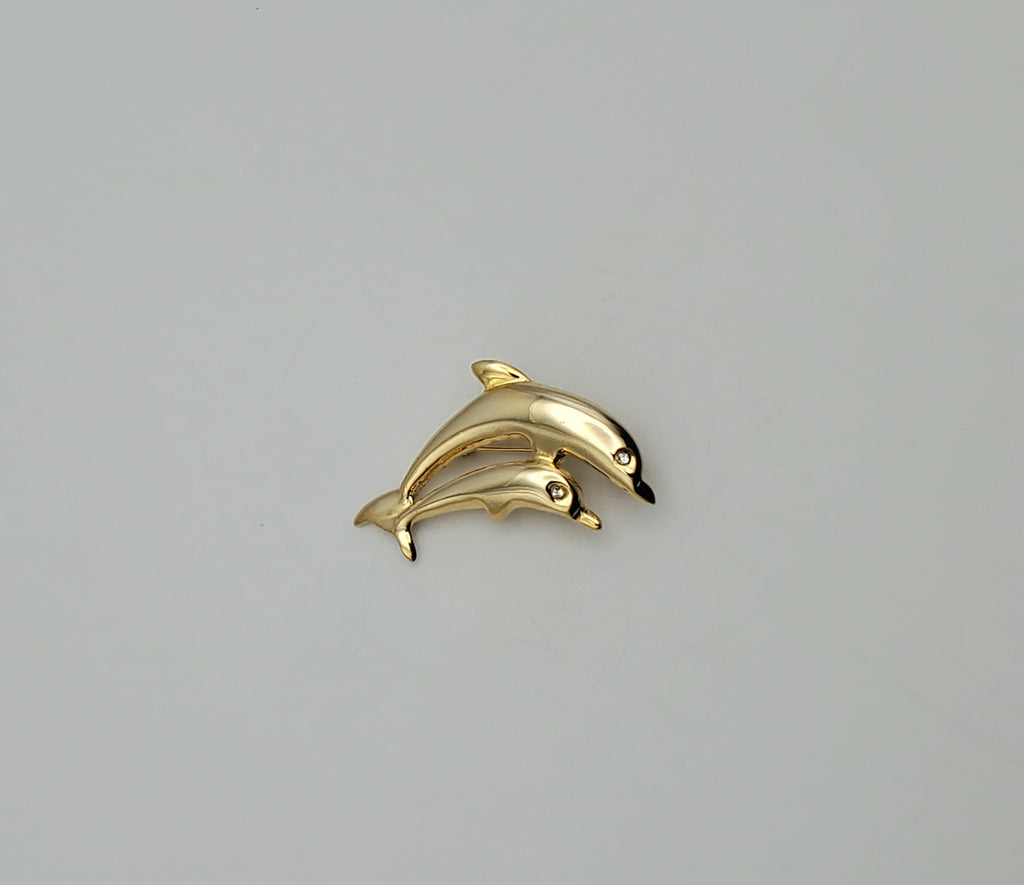 Gold Tone Dolphins Brooch