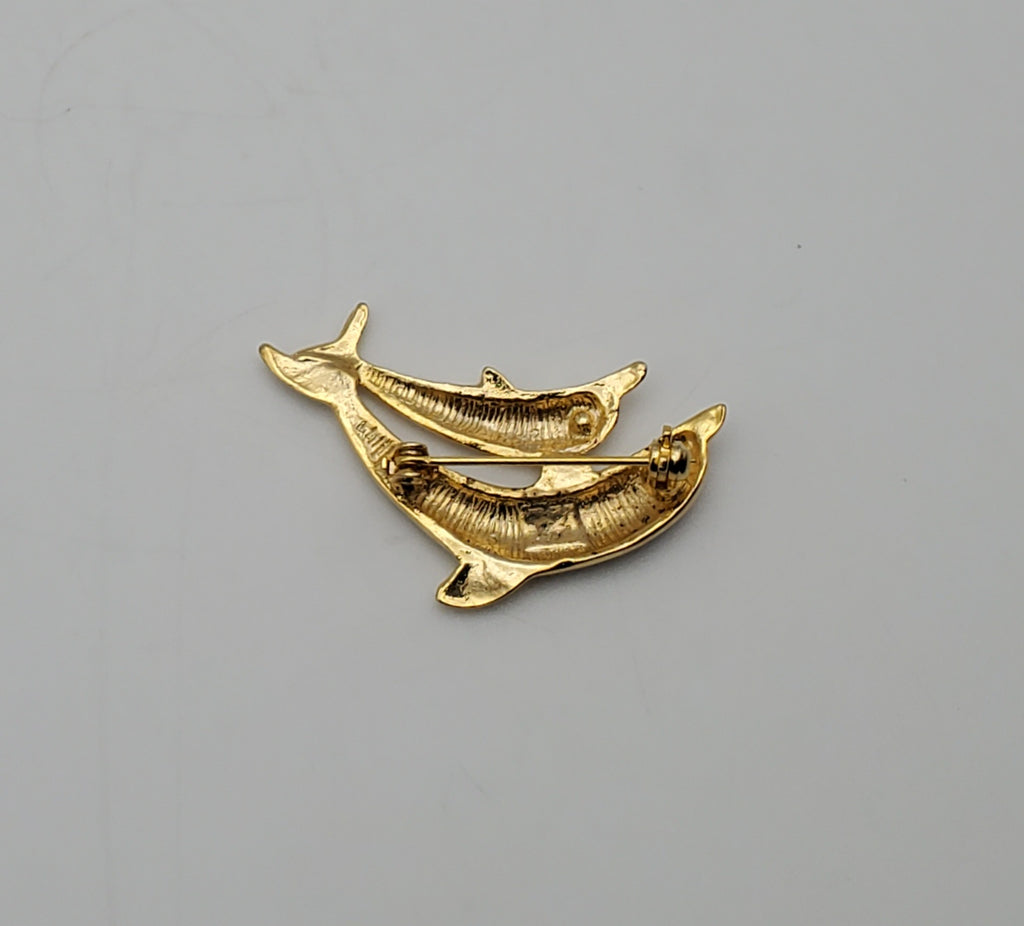 Gold Tone Dolphins Brooch