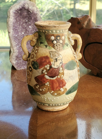 Vintage Small Ceramic Vase with Painted Samurai Scene