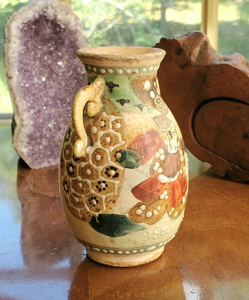 Vintage Small Ceramic Vase with Painted Samurai Scene
