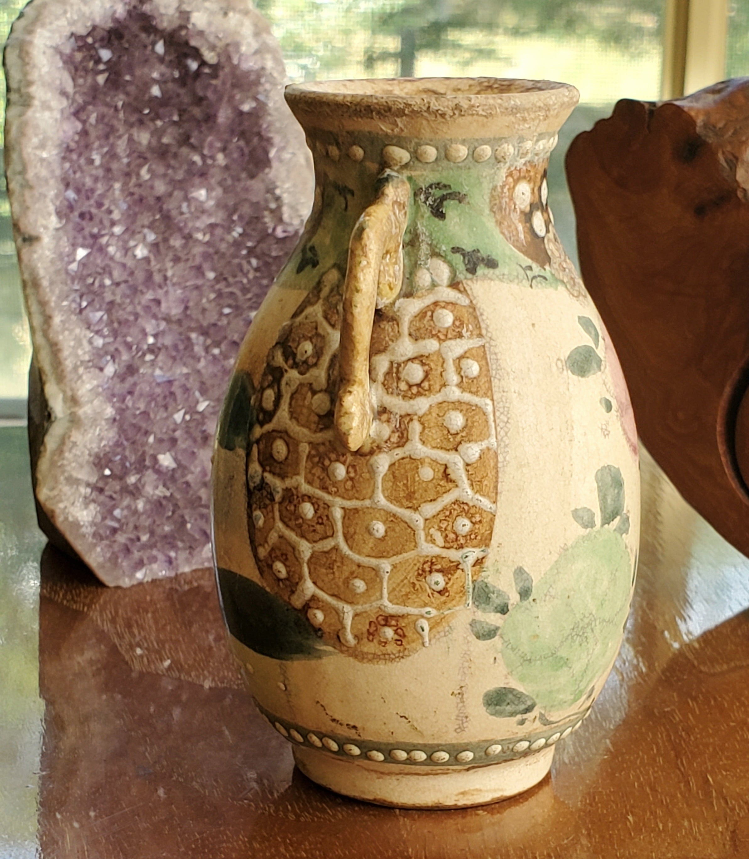 Vintage Small Ceramic Vase with Painted Samurai Scene
