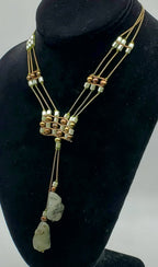 Handmade Prehnite with Epidote Drop Pendant Beaded with Pearls Necklace