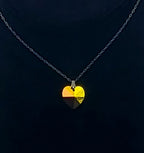 Vintage Prismatic Foil Back Glass Heart Pendant on Sterling Silver Chain Necklace - 18"