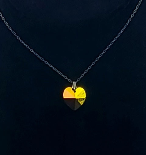 Vintage Prismatic Foil Back Glass Heart Pendant on Sterling Silver Chain Necklace - 18"