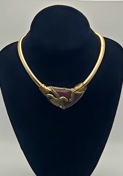 Unusual Art Pendant Gold Tone Necklace - 18"