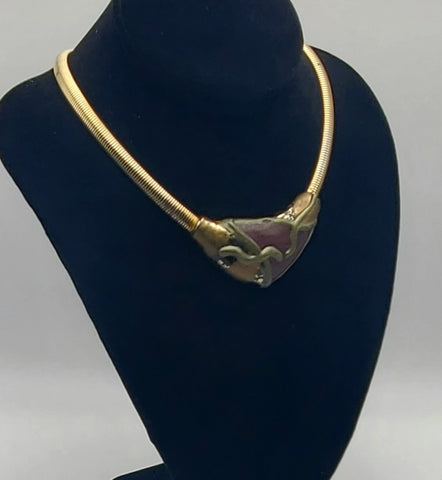 Unusual Art Pendant Gold Tone Necklace - 18"