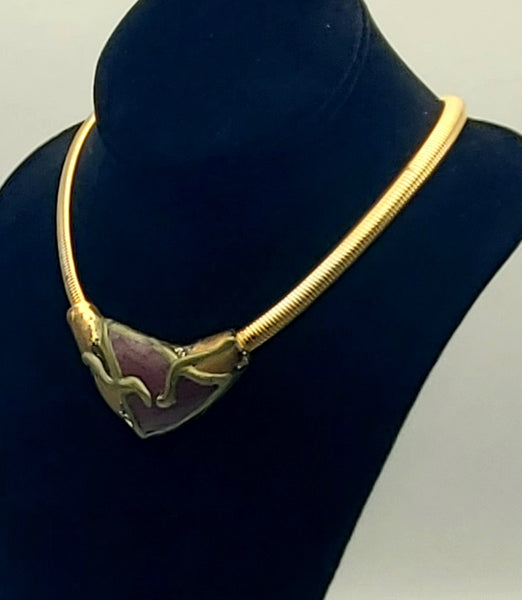 Unusual Art Pendant Gold Tone Necklace - 18"